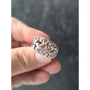 925 Sterling Silver Open Work Ring Size US 6.75 Vintage READ Description